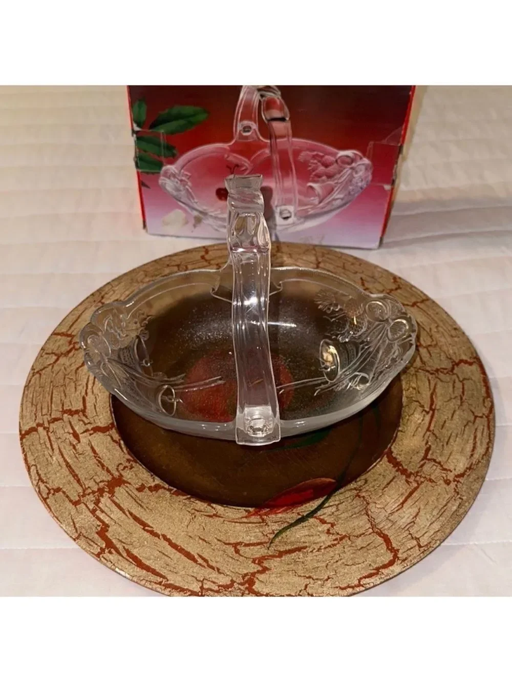 Mikasa Holiday Bells Handled Crystal Basket